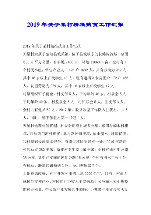2019年关于某村精准扶贫工作汇报.doc