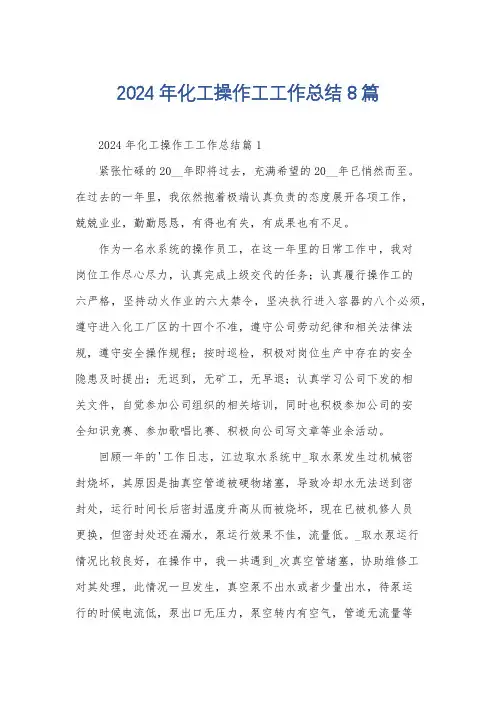 2024年化工操作工工作总结8篇