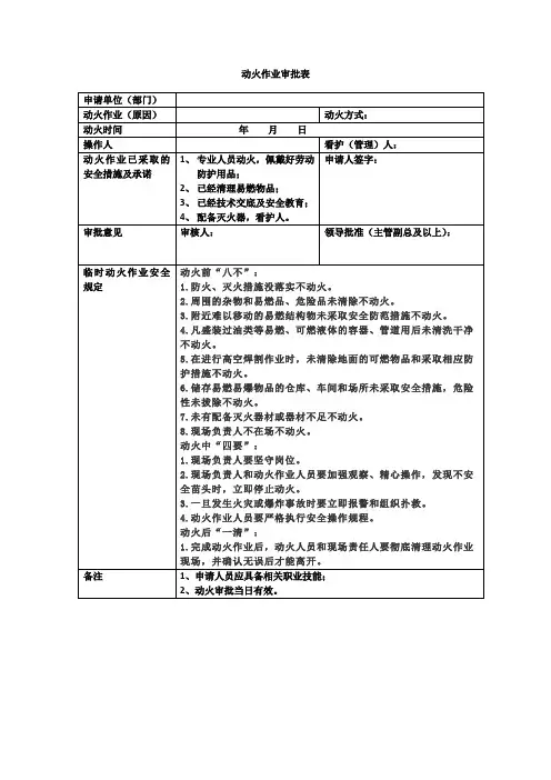 动火作业审批表