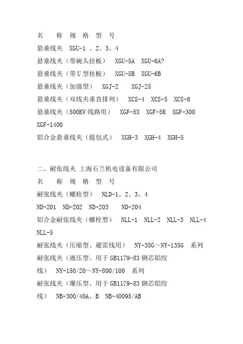 各种线夹型号
