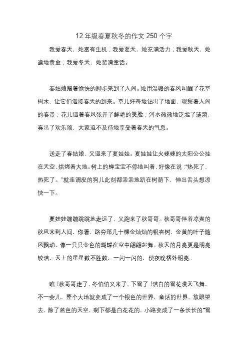 12年级春夏秋冬的作文250个字