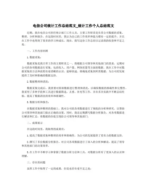 电信公司统计工作总结范文_统计工作个人总结范文