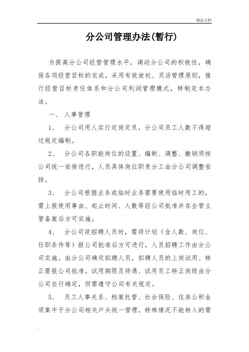 分公司管理办法(暂行)