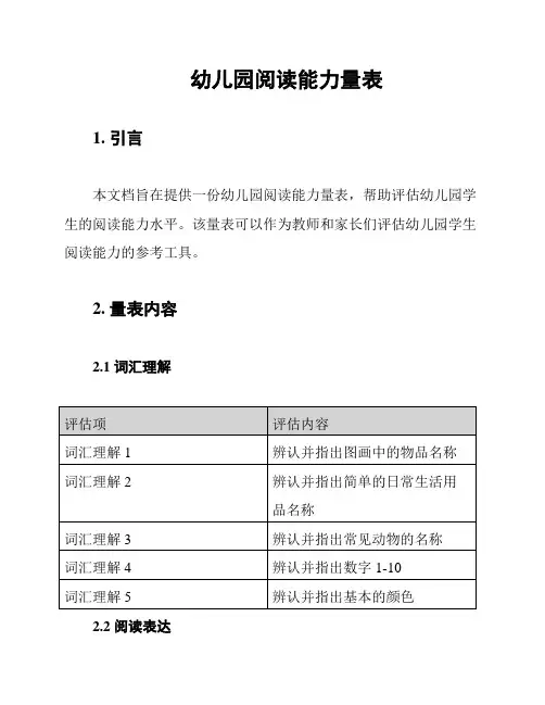 幼儿园阅读能力量表