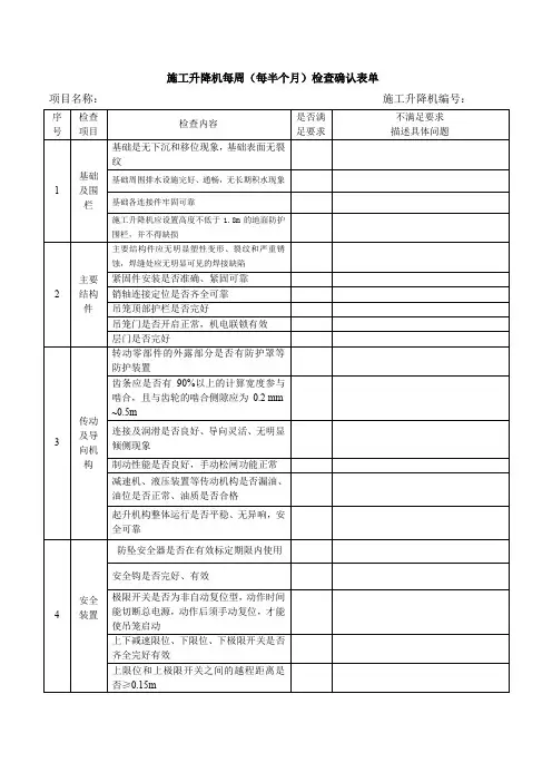 施工升降机每周(半个月)检查确认表单(1)