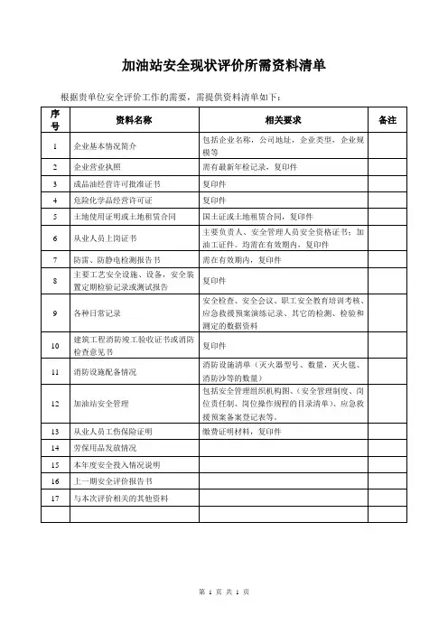加油站现状评价资料清单