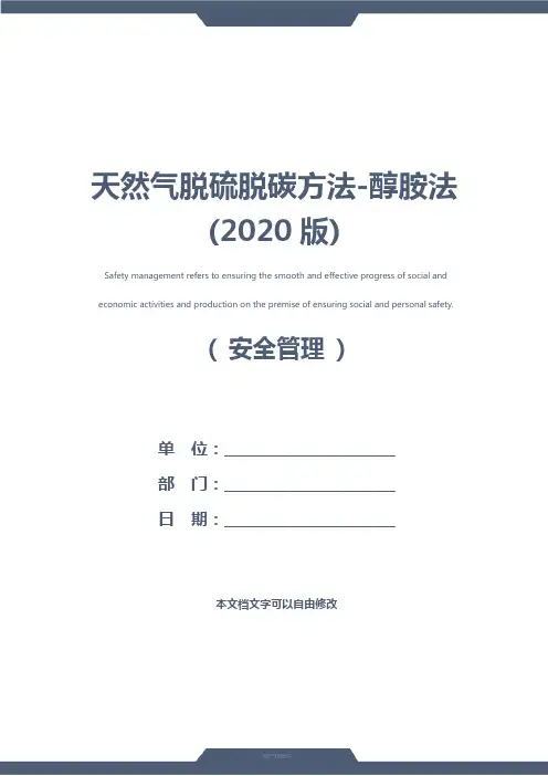 天然气脱硫脱碳方法-醇胺法(2020版)