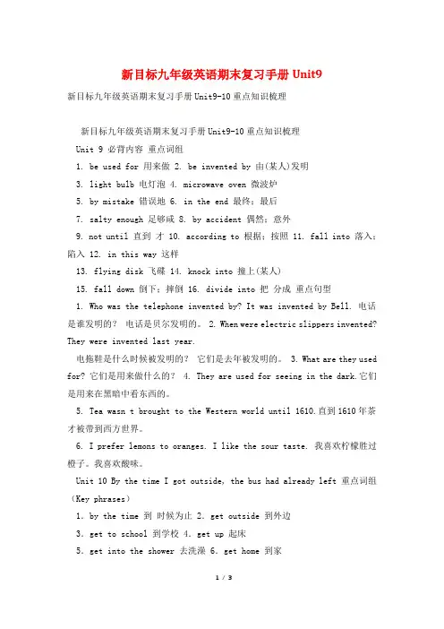 新目标九年级英语期末复习手册Unit9