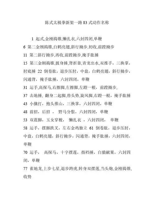 陈式太极拳新架一路83式动作名称