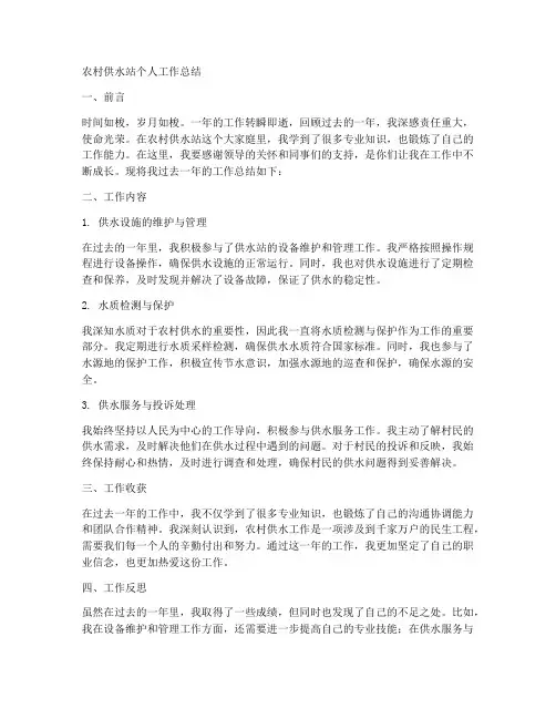 农村供水站个人工作总结怎么写