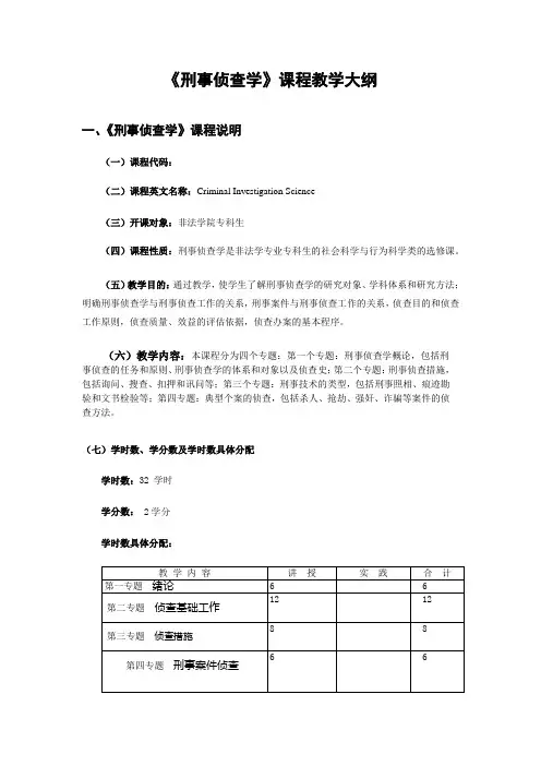 《刑事侦查学》课程教学大纲