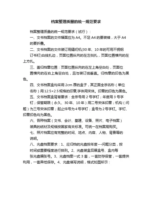 档案整理质量的统一规范要求