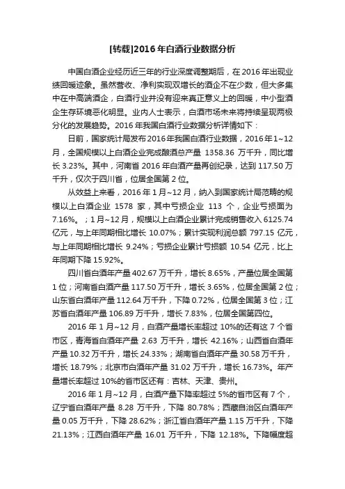 [转载]2016年白酒行业数据分析