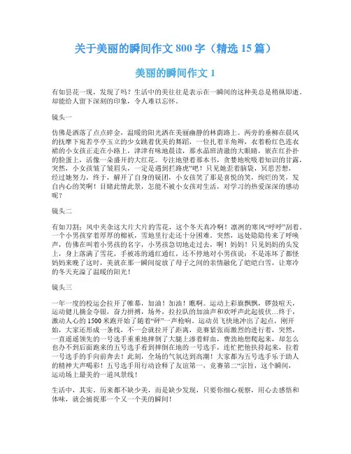 关于美丽的瞬间作文800字(精选15篇)