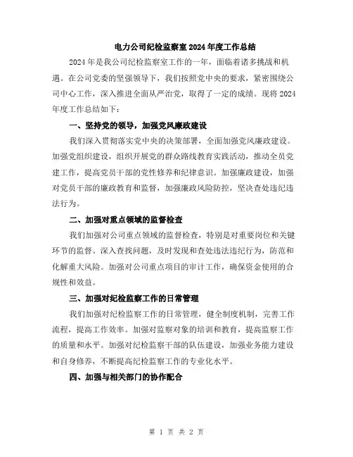 电力公司纪检监察室2024年度工作总结