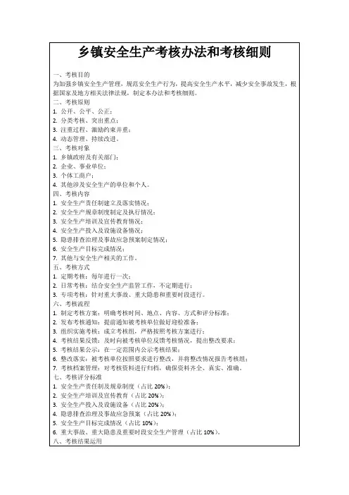 乡镇安全生产考核办法和考核细则