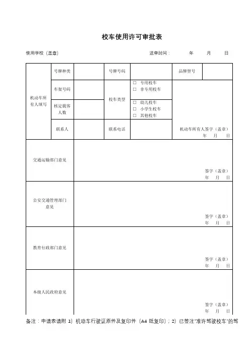 校车使用许可审批表【模板】