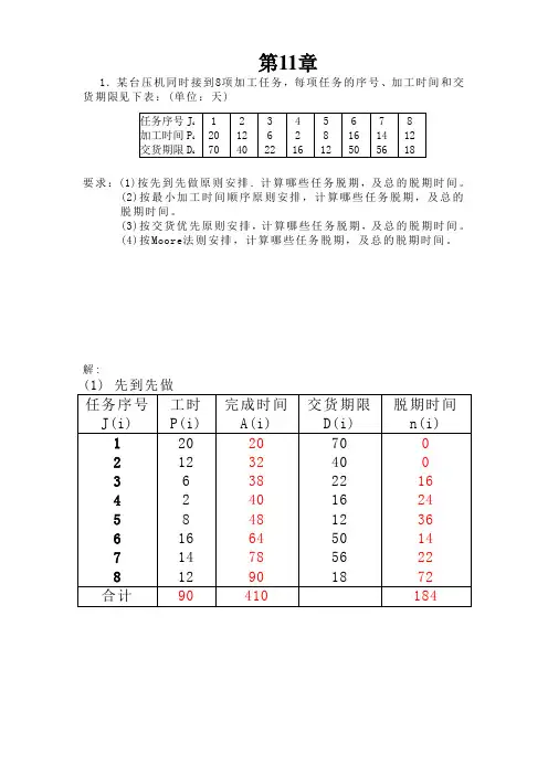 生产运营管理第11章计算题和答案