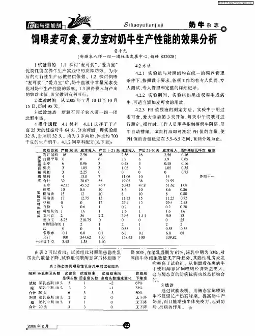 饲喂麦可食、夏力宝对奶牛生产性能的效果分析