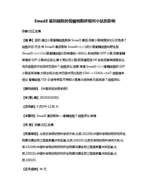 Smad3基因剔除的骨髓细胞移植对小鼠的影响