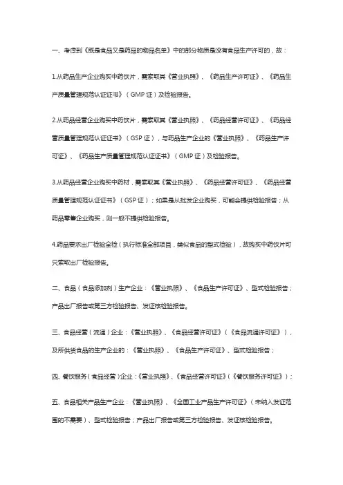 食品企业：供应商资质证明及合格证明汇总