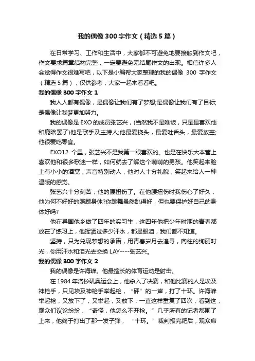 我的偶像300字作文（精选5篇）