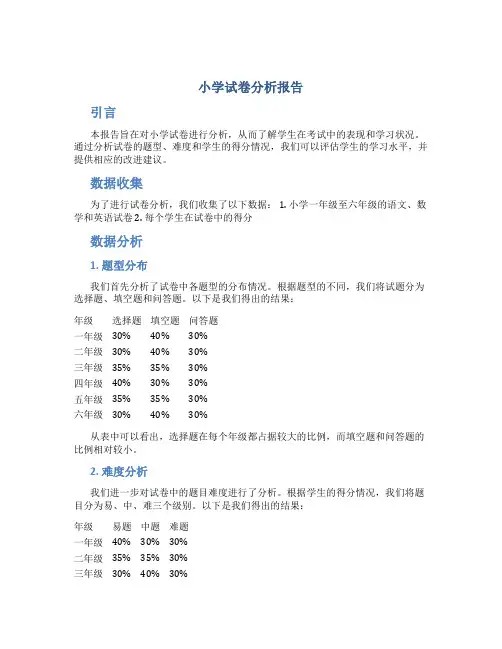 小学试卷分析报告