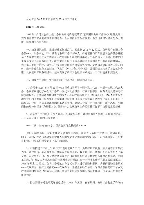 公司工会2018年工作总结及2019年工作计划【精选】