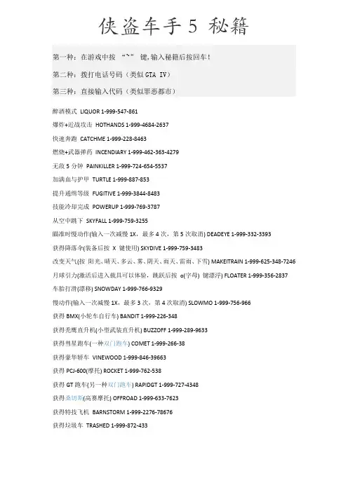 侠盗车手5 GTA秘籍