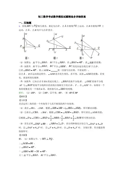 初三数学考试数学模拟试题精选含详细答案