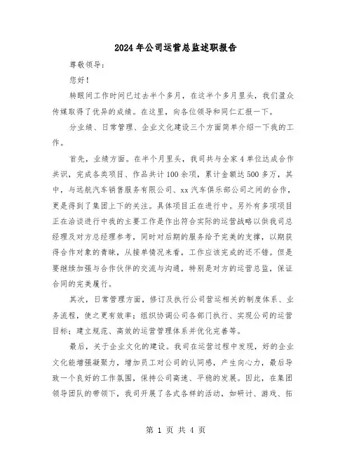 2024年公司运营总监述职报告（2篇）