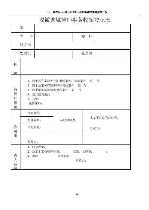 律师事务所收案登记表、结案登记表