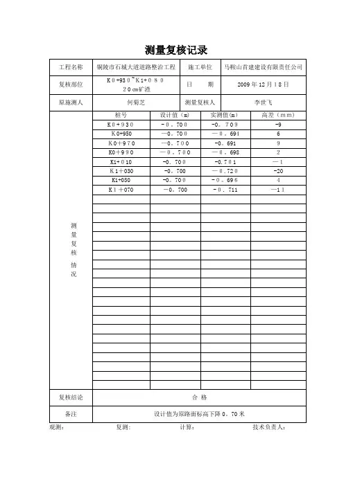 测量复核记录【范本模板】