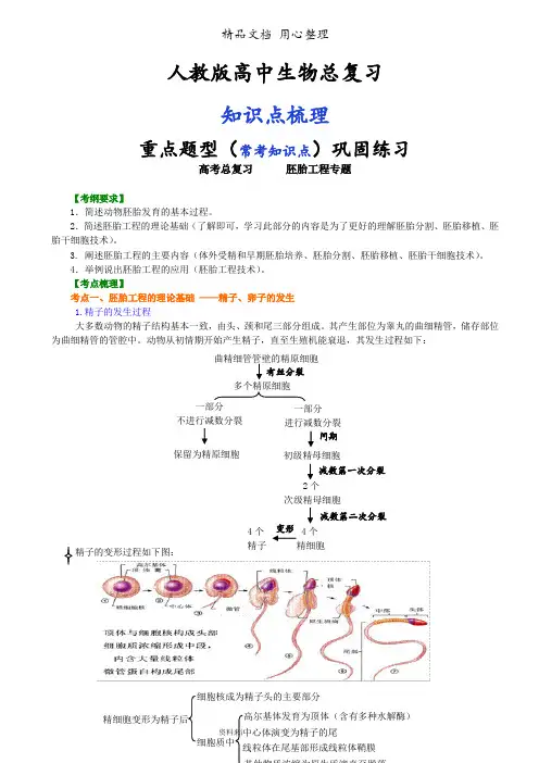 人教版高中生物总复习[知识点整理及重点题型梳理]——胚胎工程专题