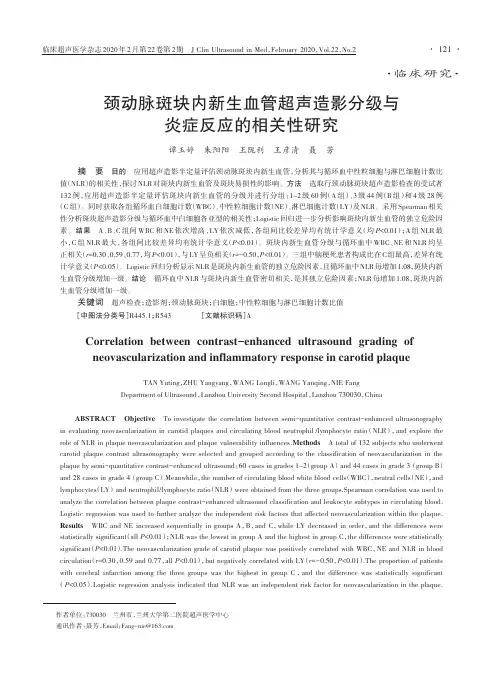 颈动脉斑块内新生血管超声造影分级与炎症反应的相关性研究