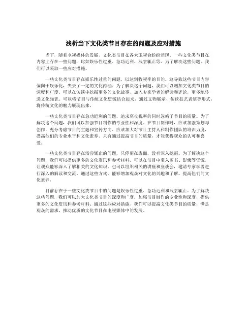 浅析当下文化类节目存在的问题及应对措施