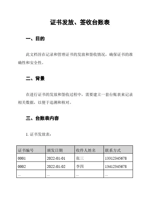 证书发放、签收台账表