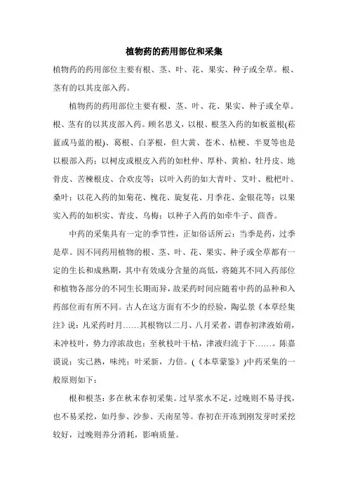 植物药的药用部位和采集