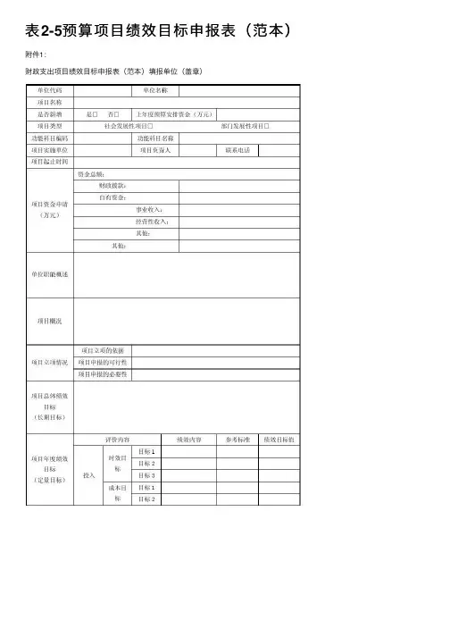 表2-5预算项目绩效目标申报表（范本）
