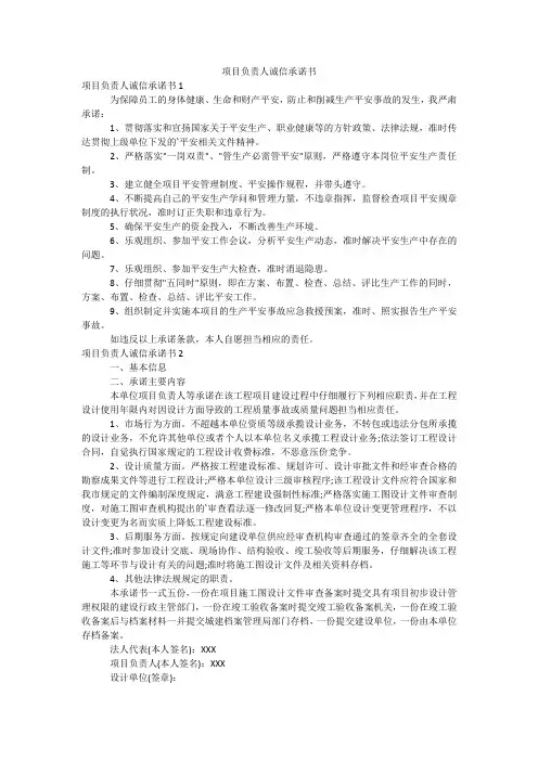项目负责人诚信承诺书