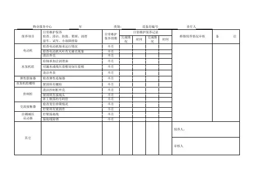 物业管理公司水泵房设备设施例行保养记录文稿表