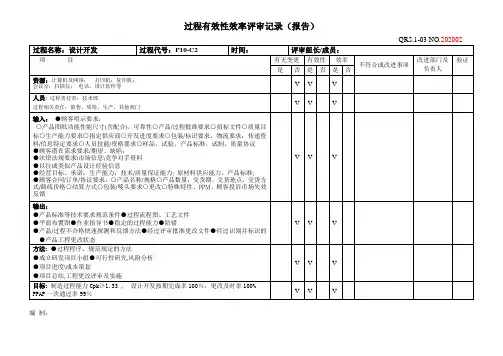 设计开发过程有效性效率评审记录