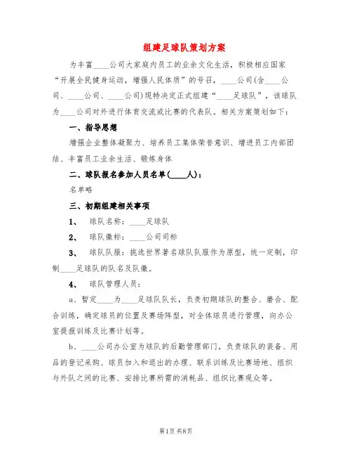 组建足球队策划方案(3篇)