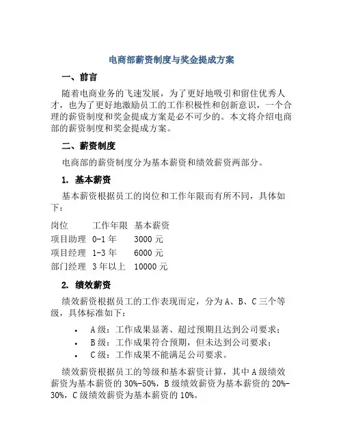 电商部薪资制度与奖金提成方案