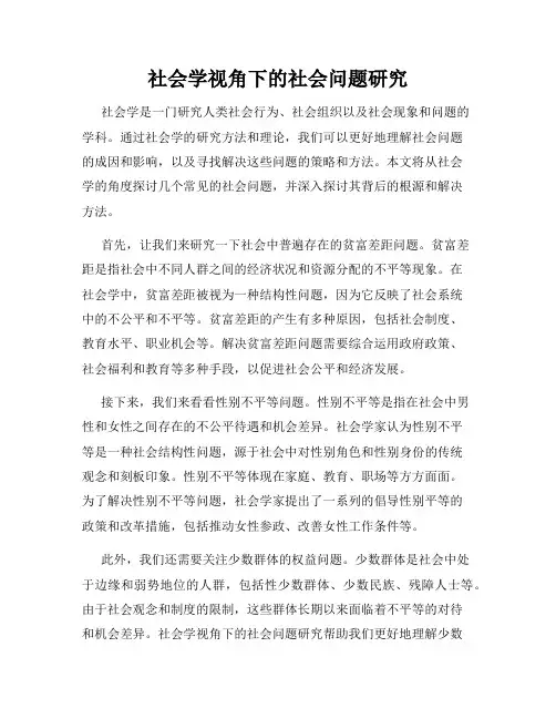 社会学视角下的社会问题研究