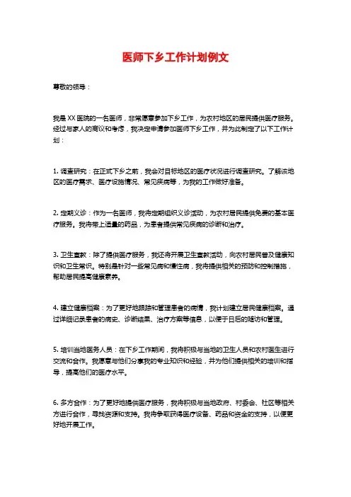 医师下乡工作计划例文
