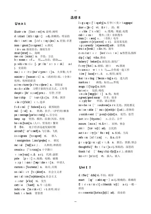 高中英语-选修8-词汇表(人教版)