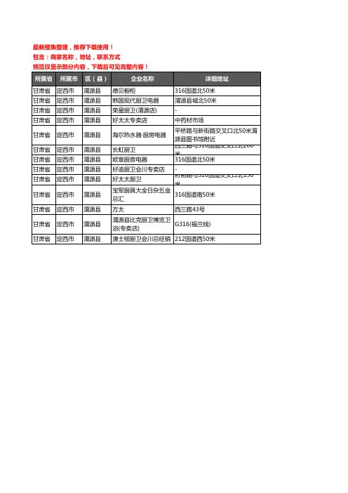 新版甘肃省定西市渭源县厨卫电器企业公司商家户名录单联系方式地址大全13家