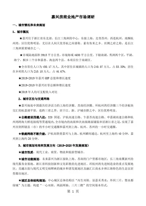 2019年嘉兴商业地产市场调研报告7页word