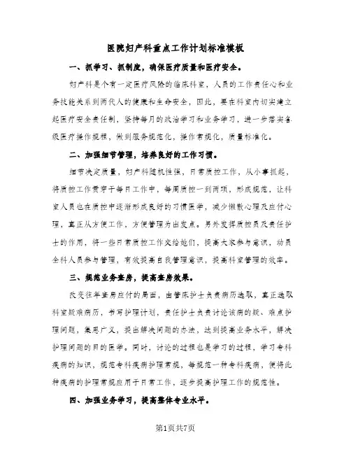 2024年医院妇产科重点工作计划标准模板（三篇）